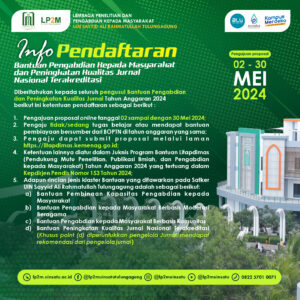 Pendaftaran Bantuan Pengabdian Kepada Masyarakat dan Peningkatan Kualitas Jurnal Nasional Terakreditasi Tahun Anggaran 2024